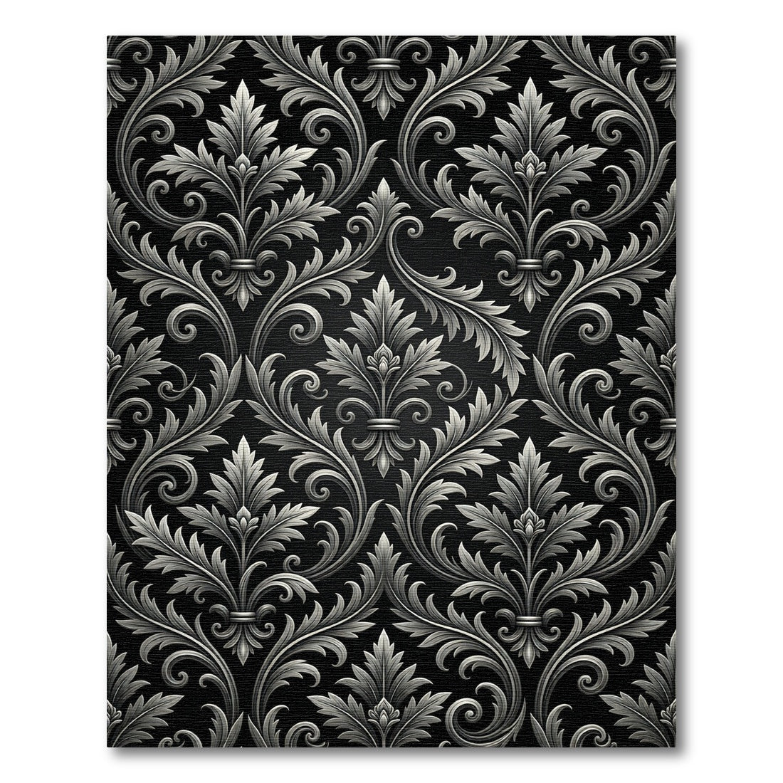 Ornate Silver Leaf Black Scroll Rug
