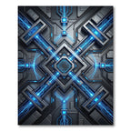 Luminous Electric Blue Cyber Circuit Grid Rug