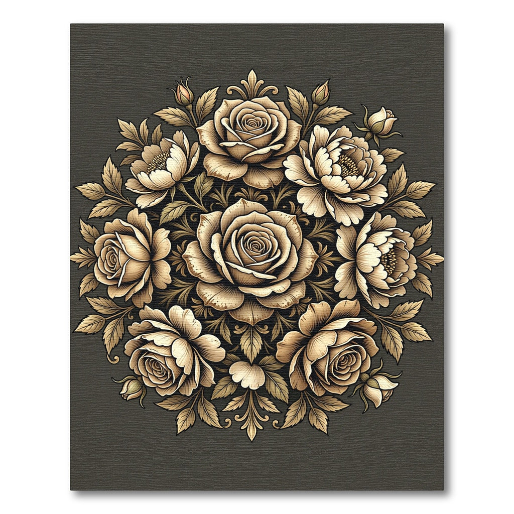 Elegant Beige Rose Floral Medallion Rug