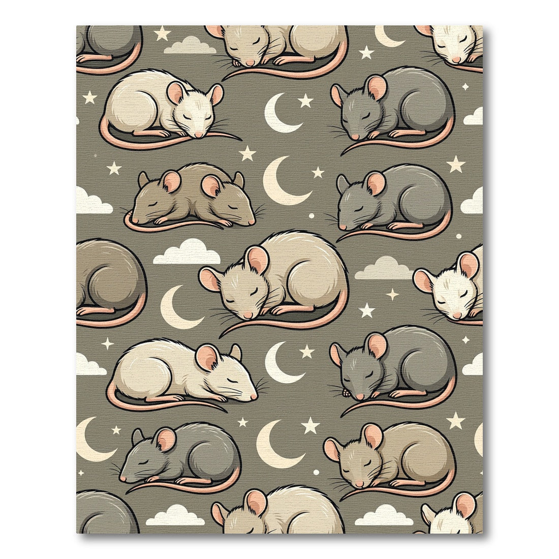 Whimsical Sleeping Mice and Moon Nightscape Rug