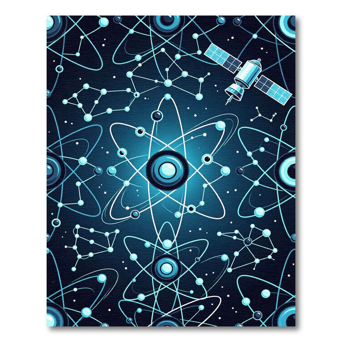 Deep Teal Cosmic Atom Galaxy Rug
