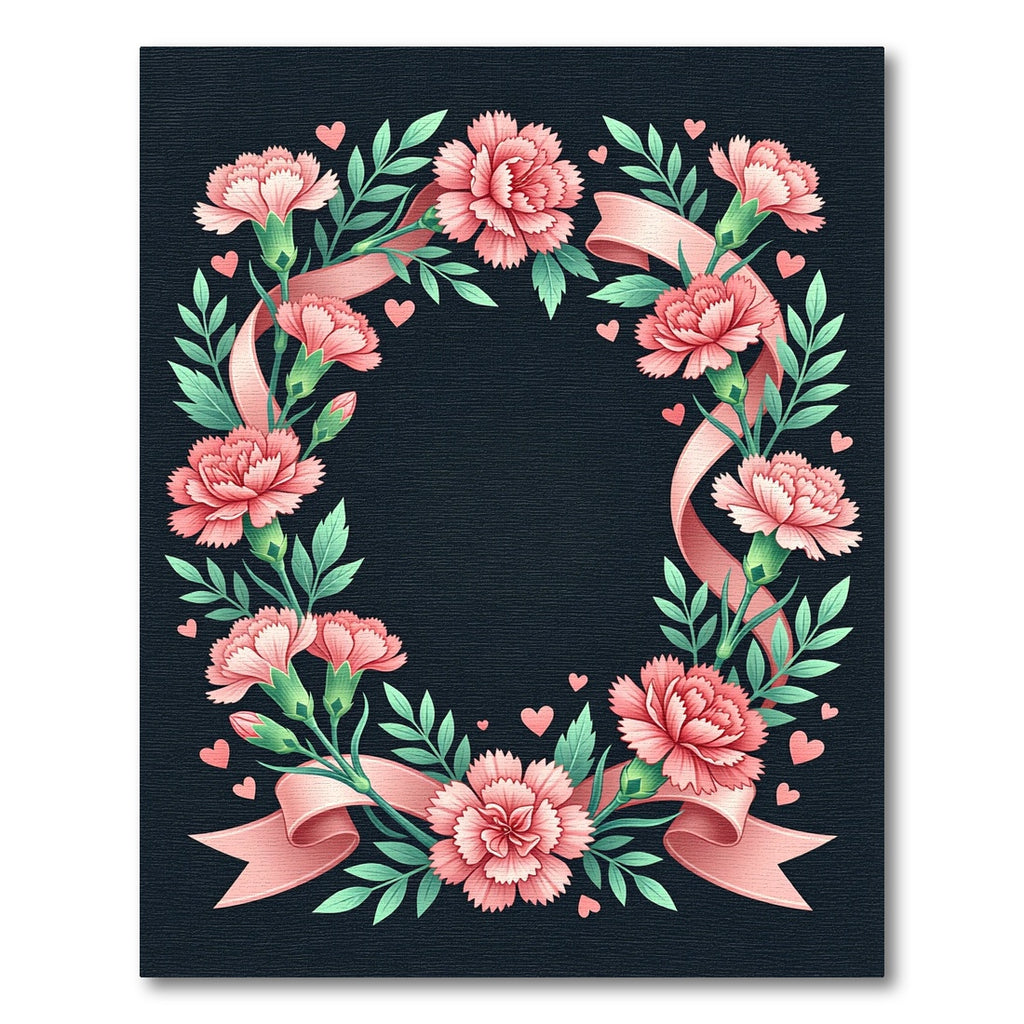 Pink Carnation Ribbon Heart Wreath Rug