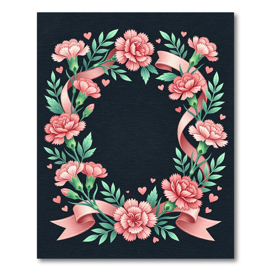 Pink Carnation Ribbon Heart Wreath Rug