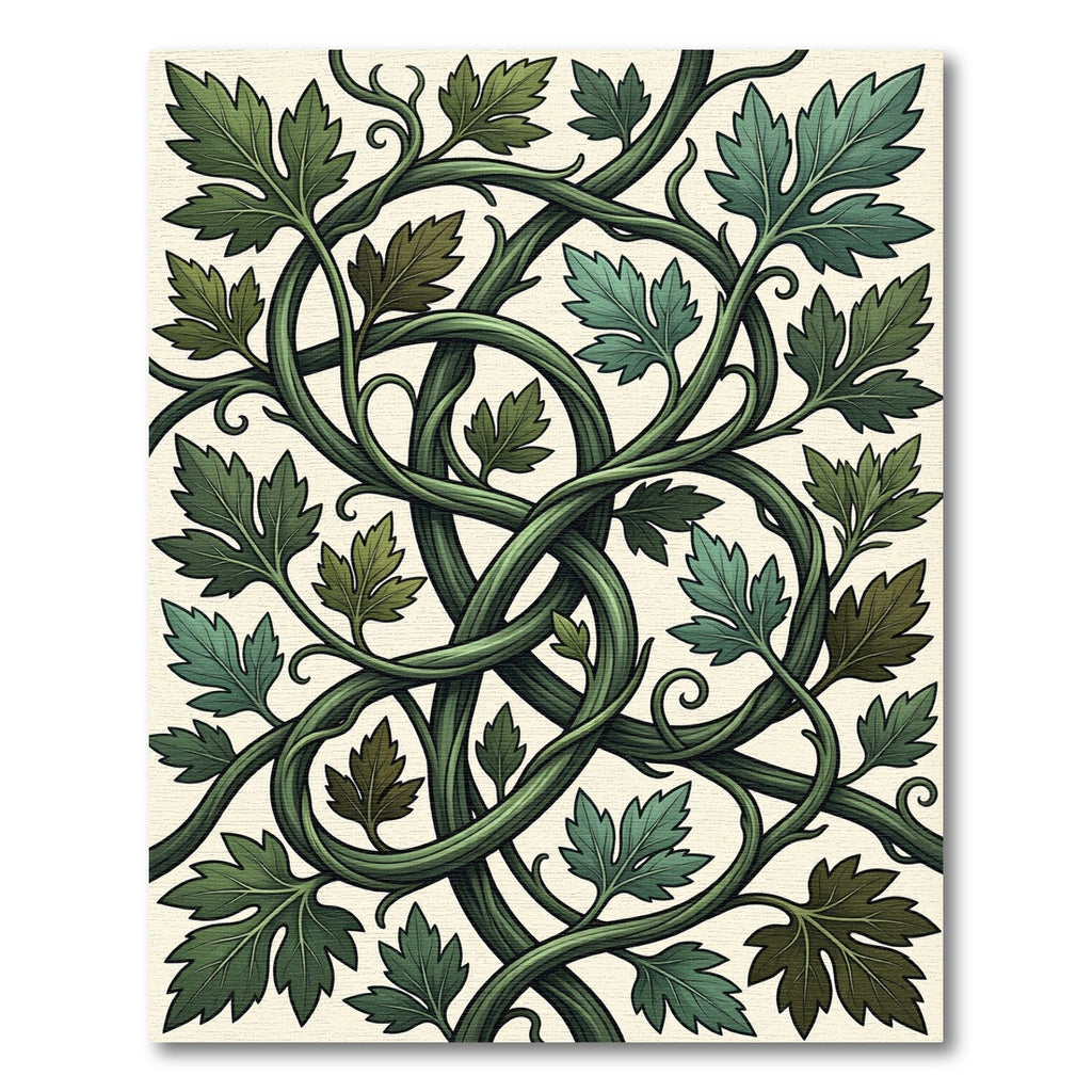 Lush Green Botanical Intertwining Vine Tapestry Rug