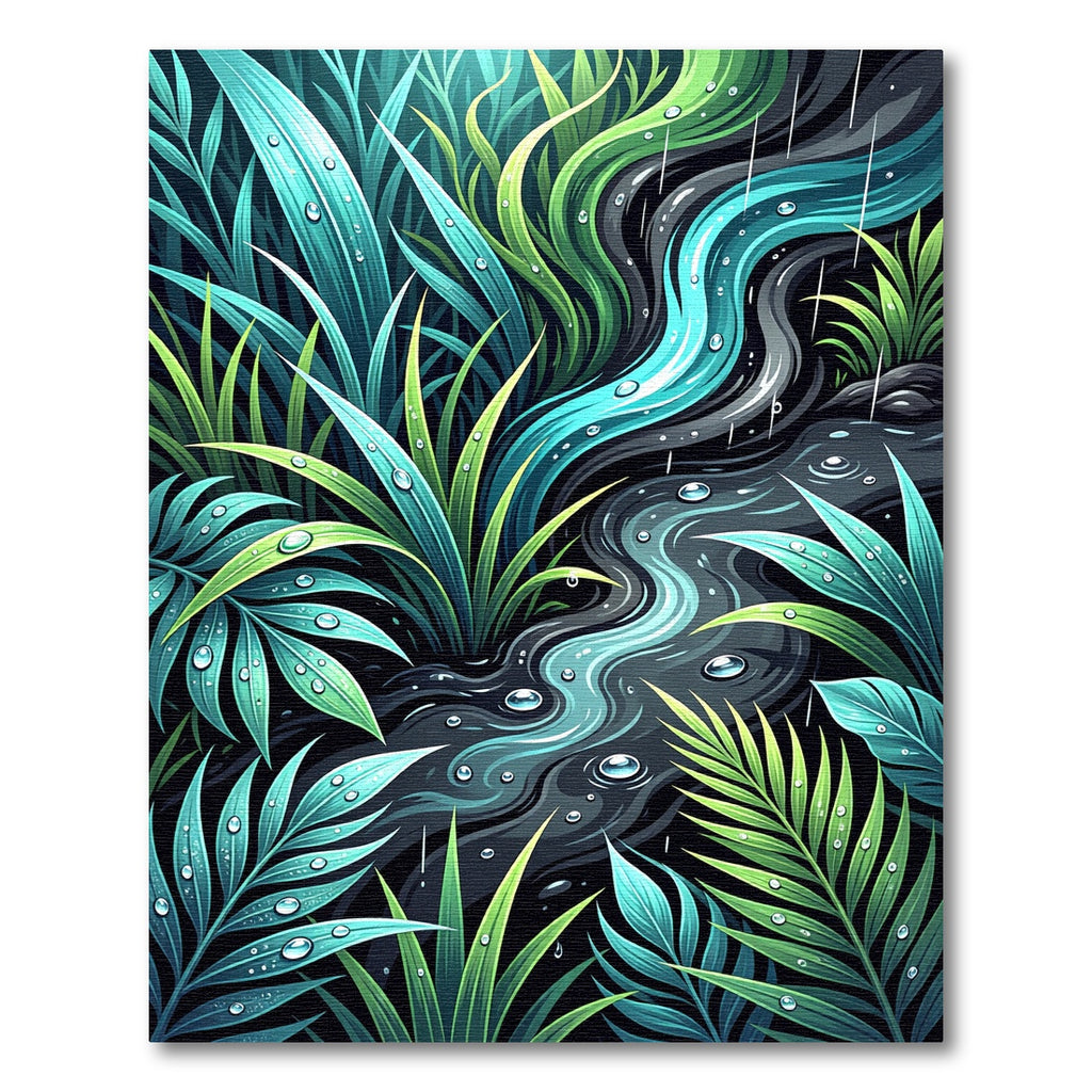 Lush Teal Tropical Rain Foliage Rug