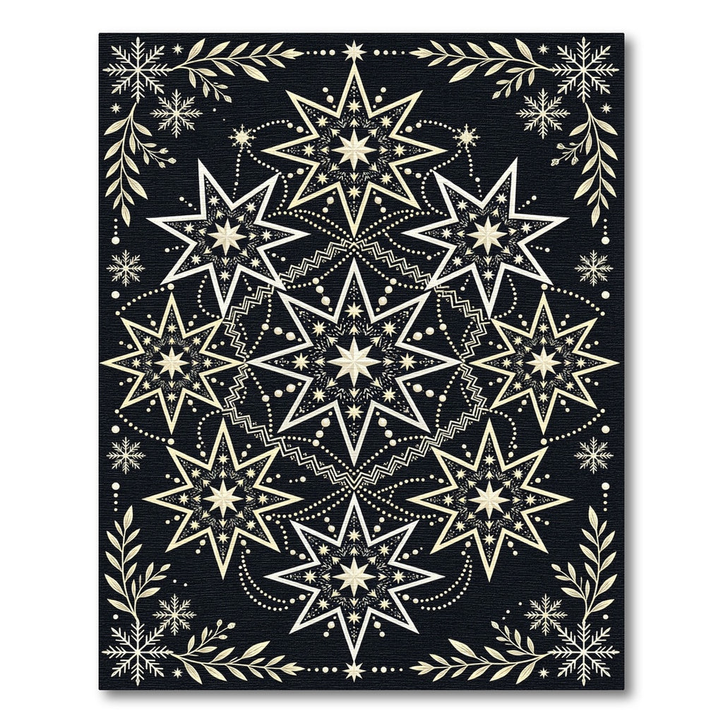 Golden Starburst Mandala Black Rug