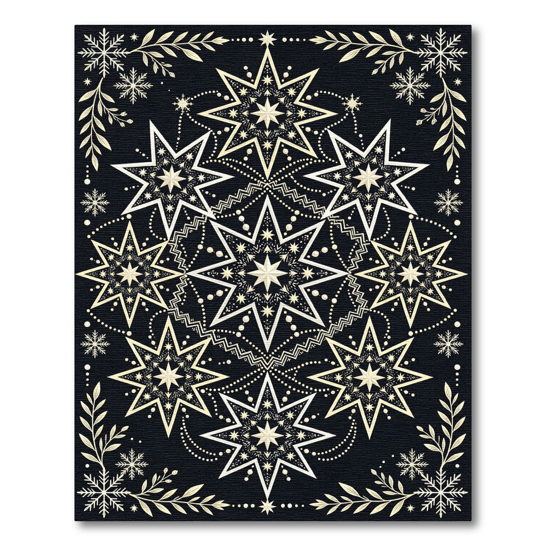 Golden Starburst Mandala Black Rug