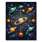 Celestial Orbits Golden Solar System Rug
