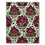 Crimson Floral Houses Heart Garden Rug