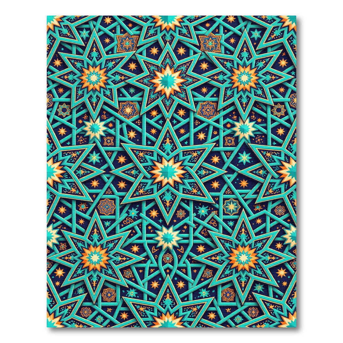 Intricate Teal and Gold Star Geometric Rug