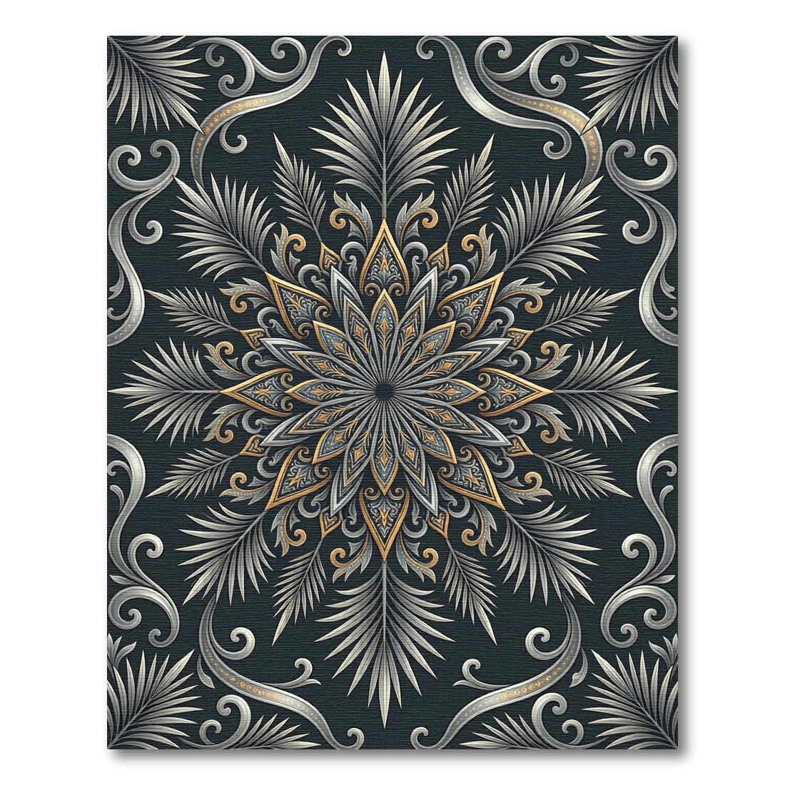 Elegant Sliver Gold Mandala Swirl Rug