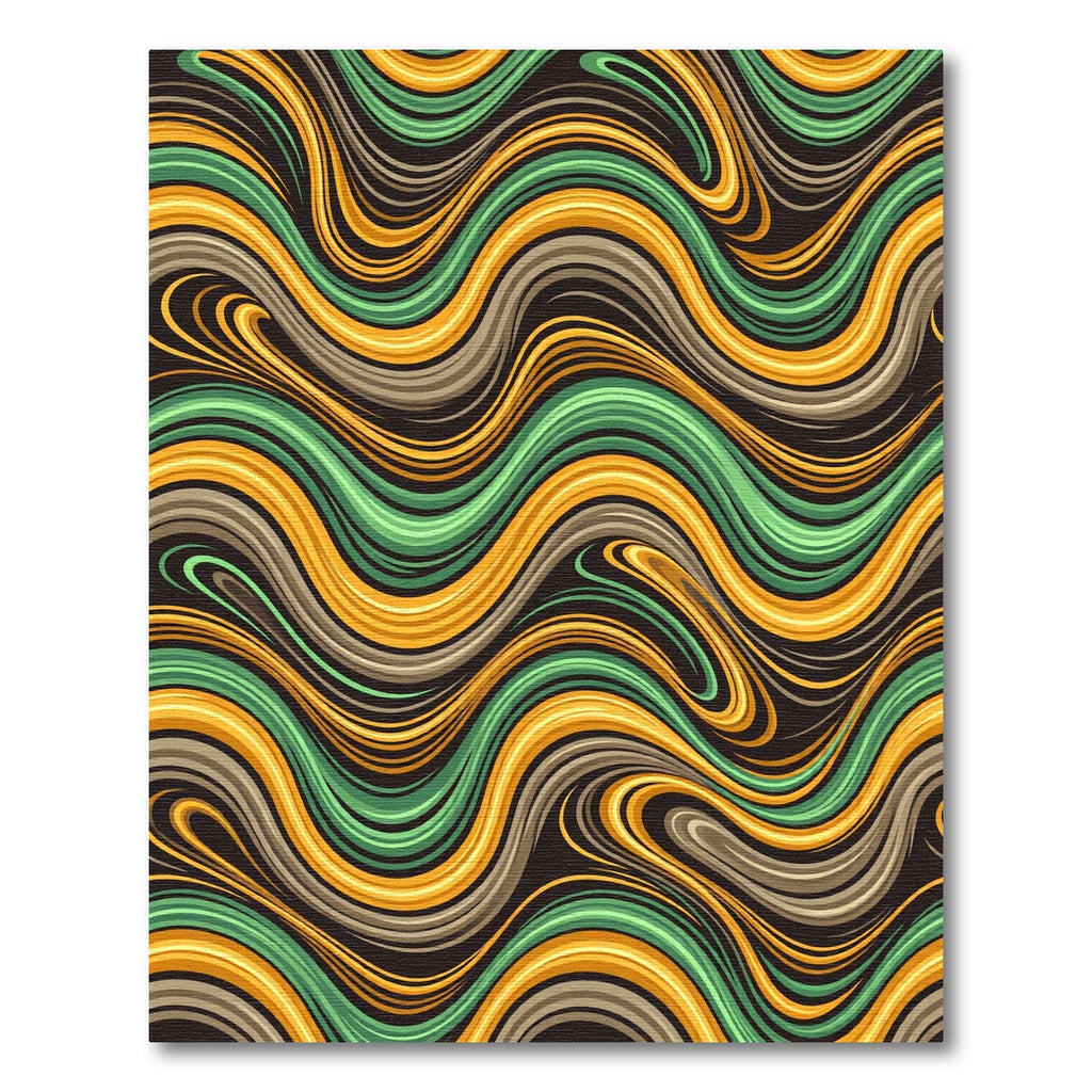 Abstract Ochre and Sage Wavy Lines Rug