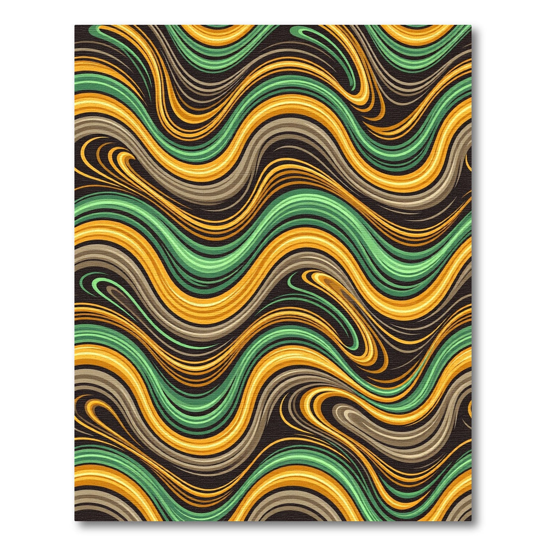 Abstract Ochre and Sage Wavy Lines Rug