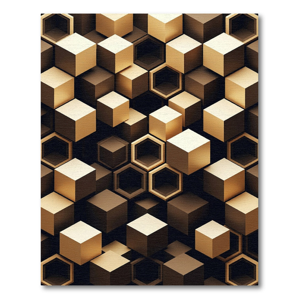 Modern Gold Metallic Geometric Hexagon Rug