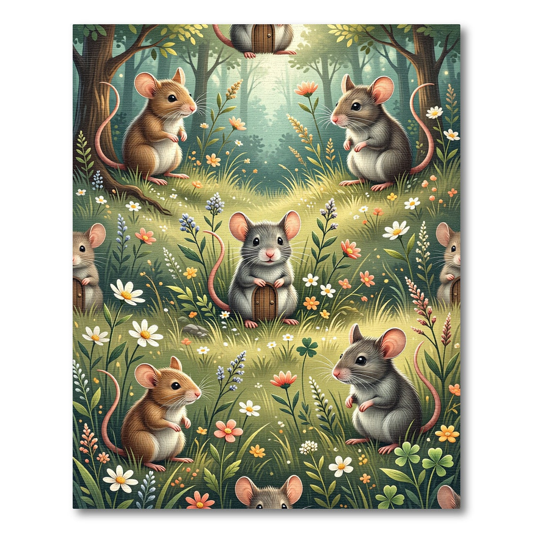 Whimsical Woodland Mouse Meadow Art Rug