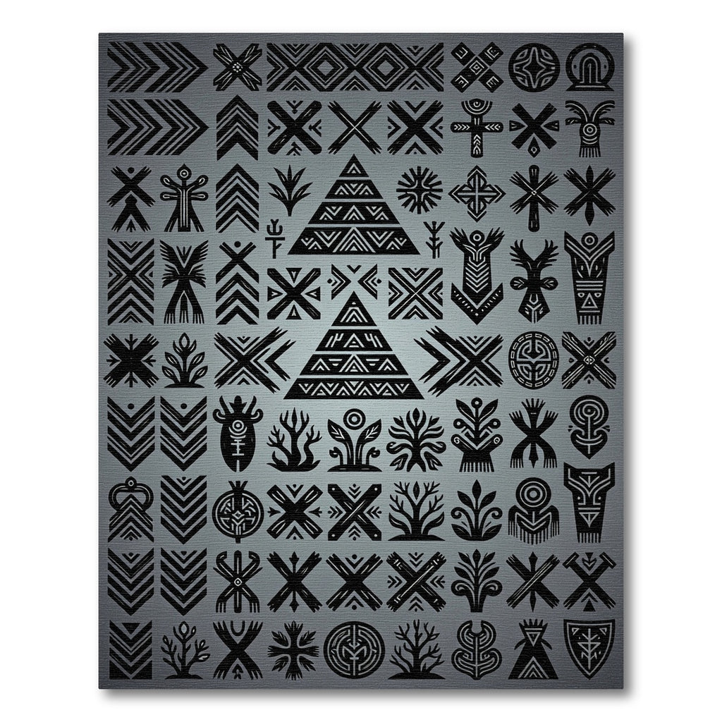 Tribal Black Geometric Symbol Collection Rug