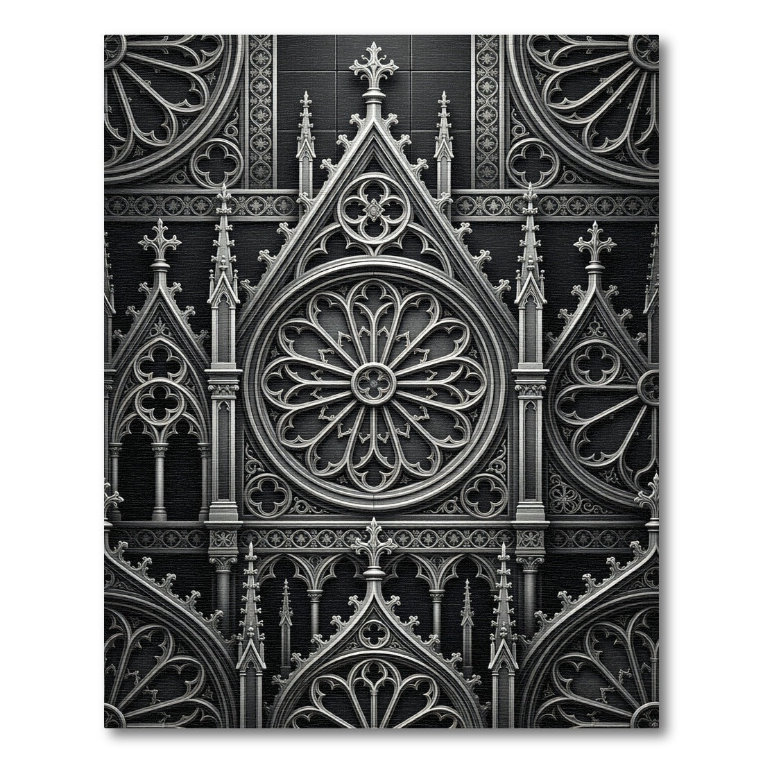 Gothic Black Silver Architectural Medallion Rug