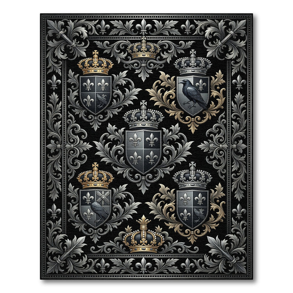 Regal Black Silver Gold Crest Collection Rug