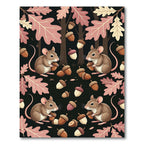 Whimsical Woodland Mouse and Acorn Illustration Rug