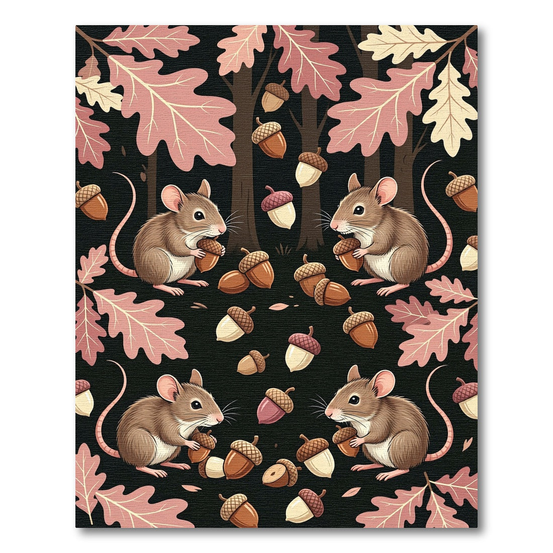 Whimsical Woodland Mouse and Acorn Illustration Rug