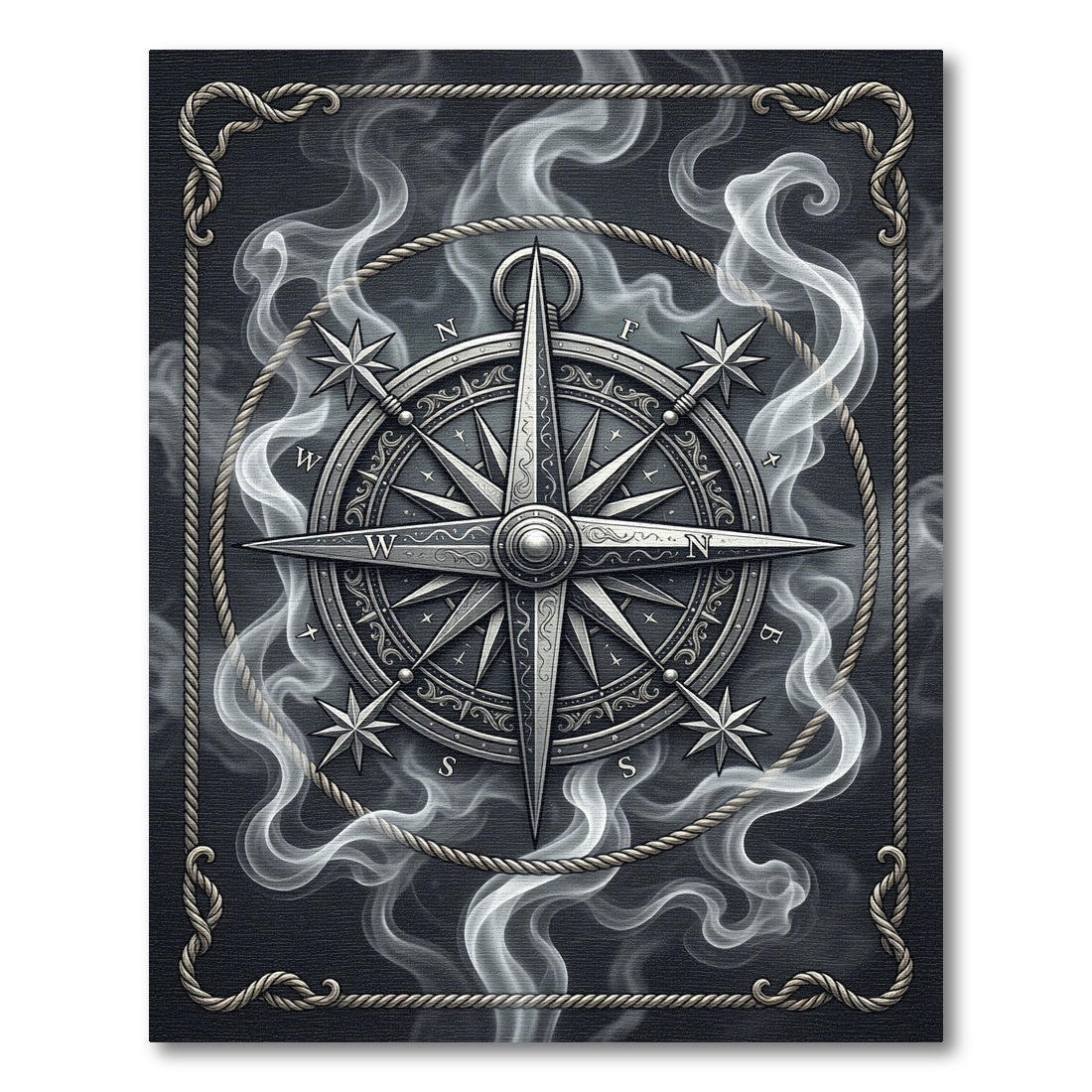Silver Compass Rose Smoke Accents Rug