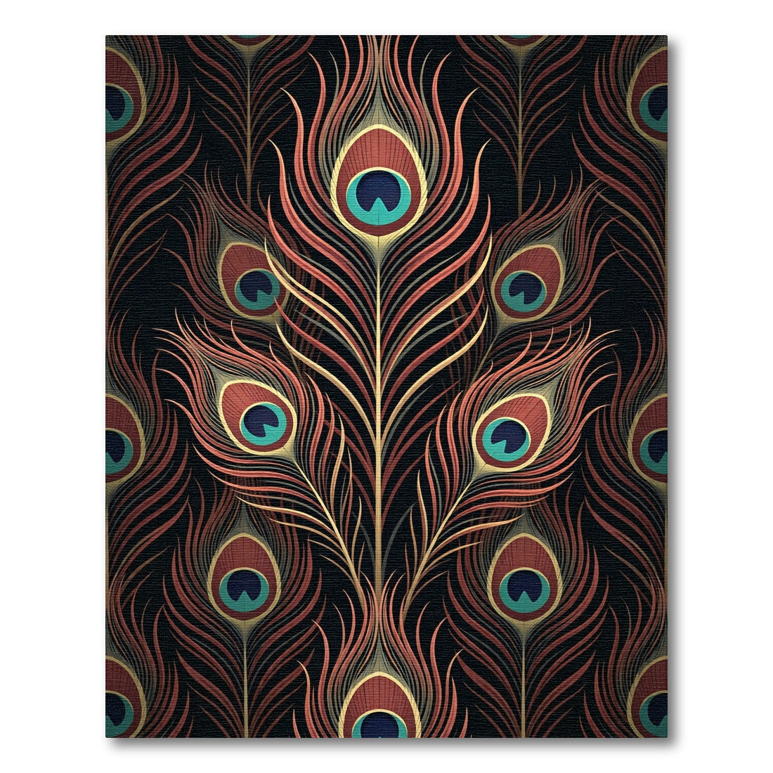 Elegant Peacock Feather Copper Art Rug