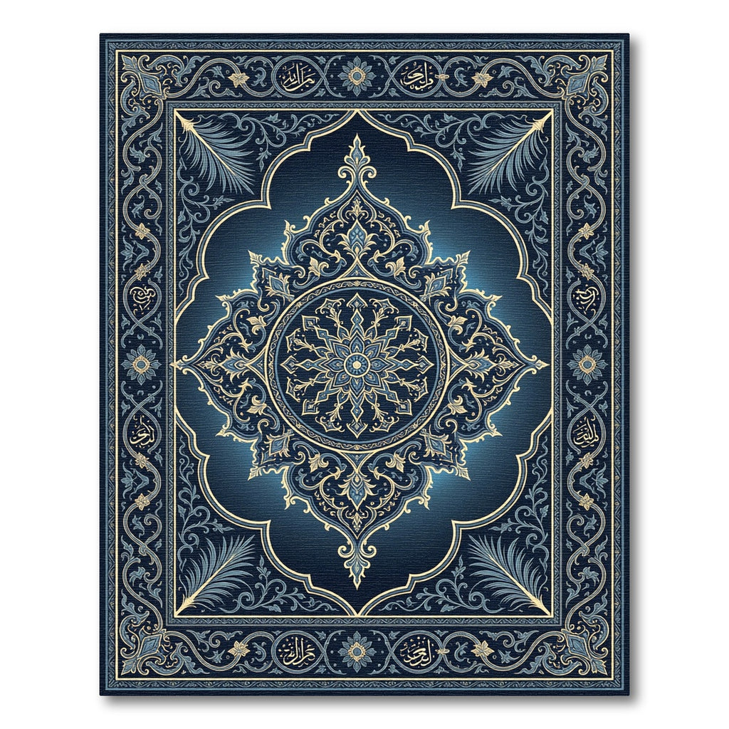 Ornate Midnight Blue Floral Mandala Rug