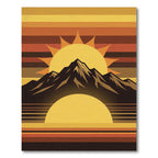 Retro Golden Sun Mountain Horizon Rug
