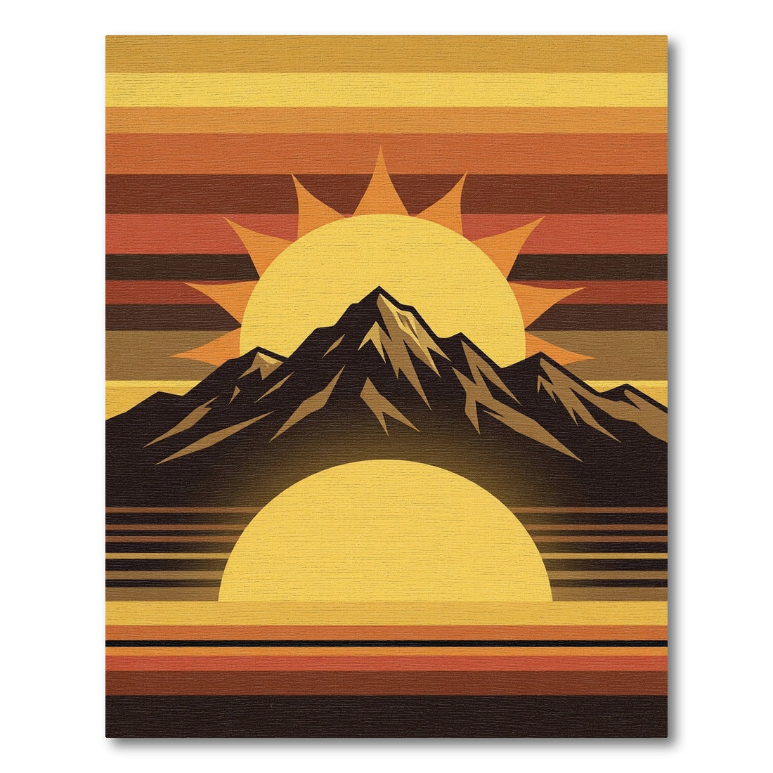 Retro Golden Sun Mountain Horizon Rug
