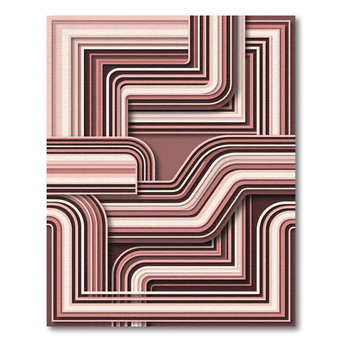 Mauve Pink Striped Geometric Flow Rug