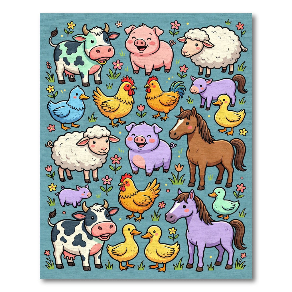 Whimsical Pasture Animals and Floral Meadow Rug
