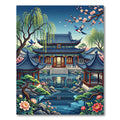 Serene Pagoda Garden with Blooming Peonies Rug
