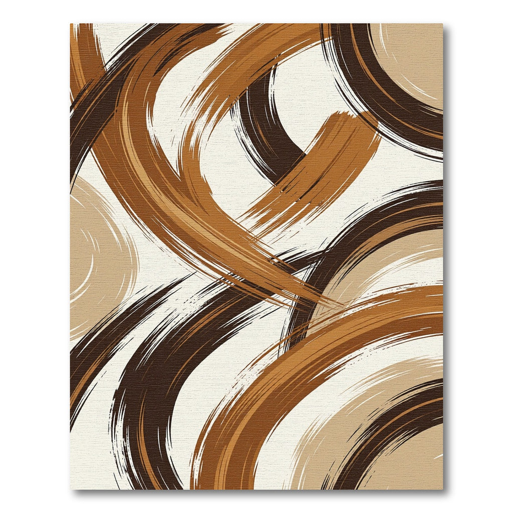 Abstract Earthy Brown Brushstroke Swirl Rug