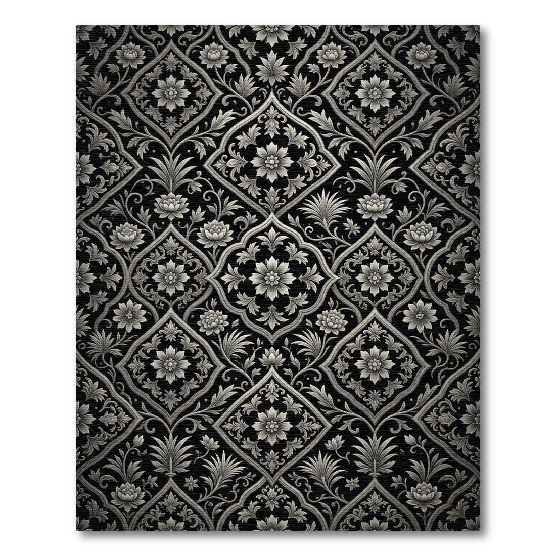 Ornate Black Floral Lattice Relief Rug