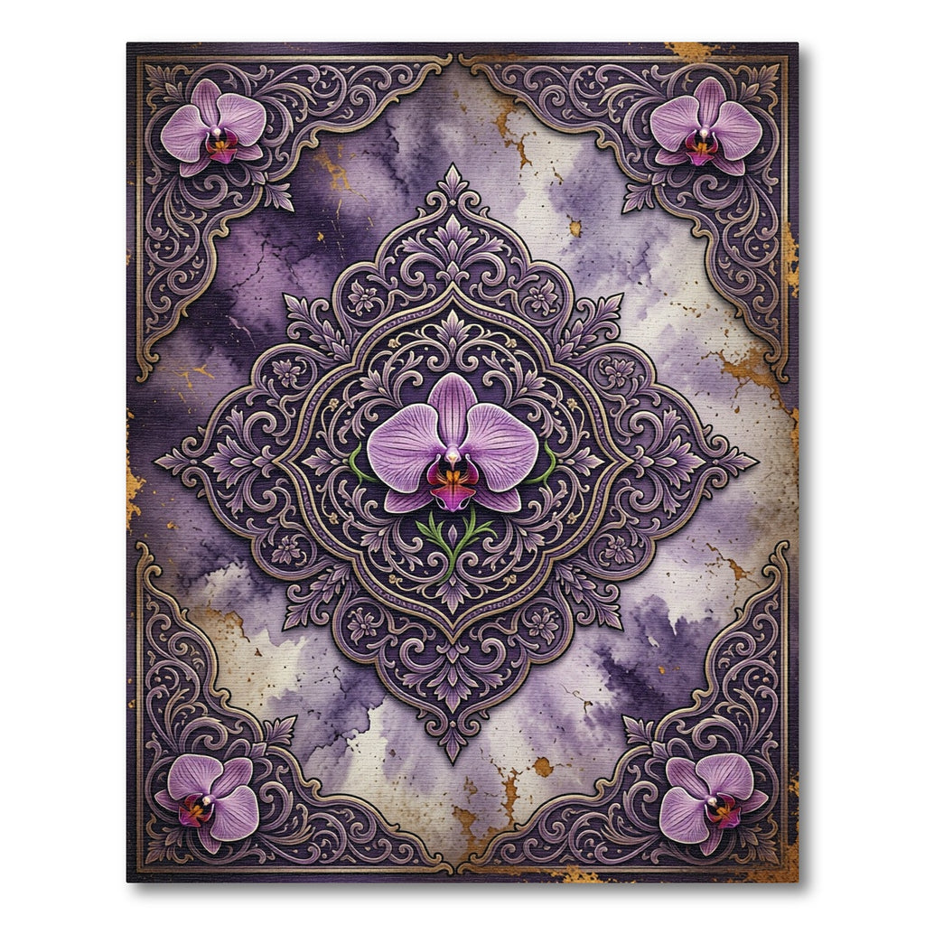 Orchid Medallion Purple Floral Border Rug