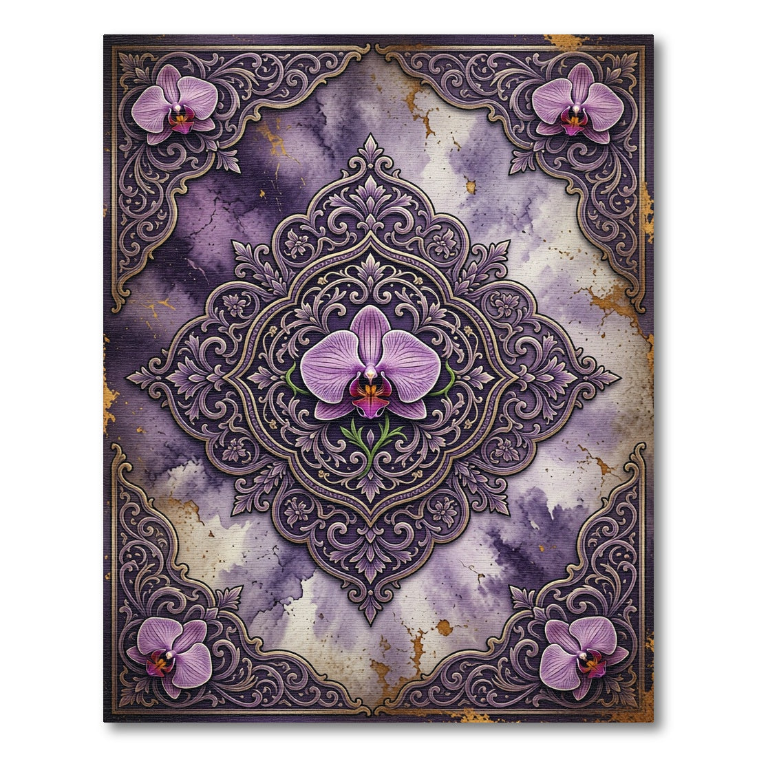 Orchid Medallion Purple Floral Border Rug