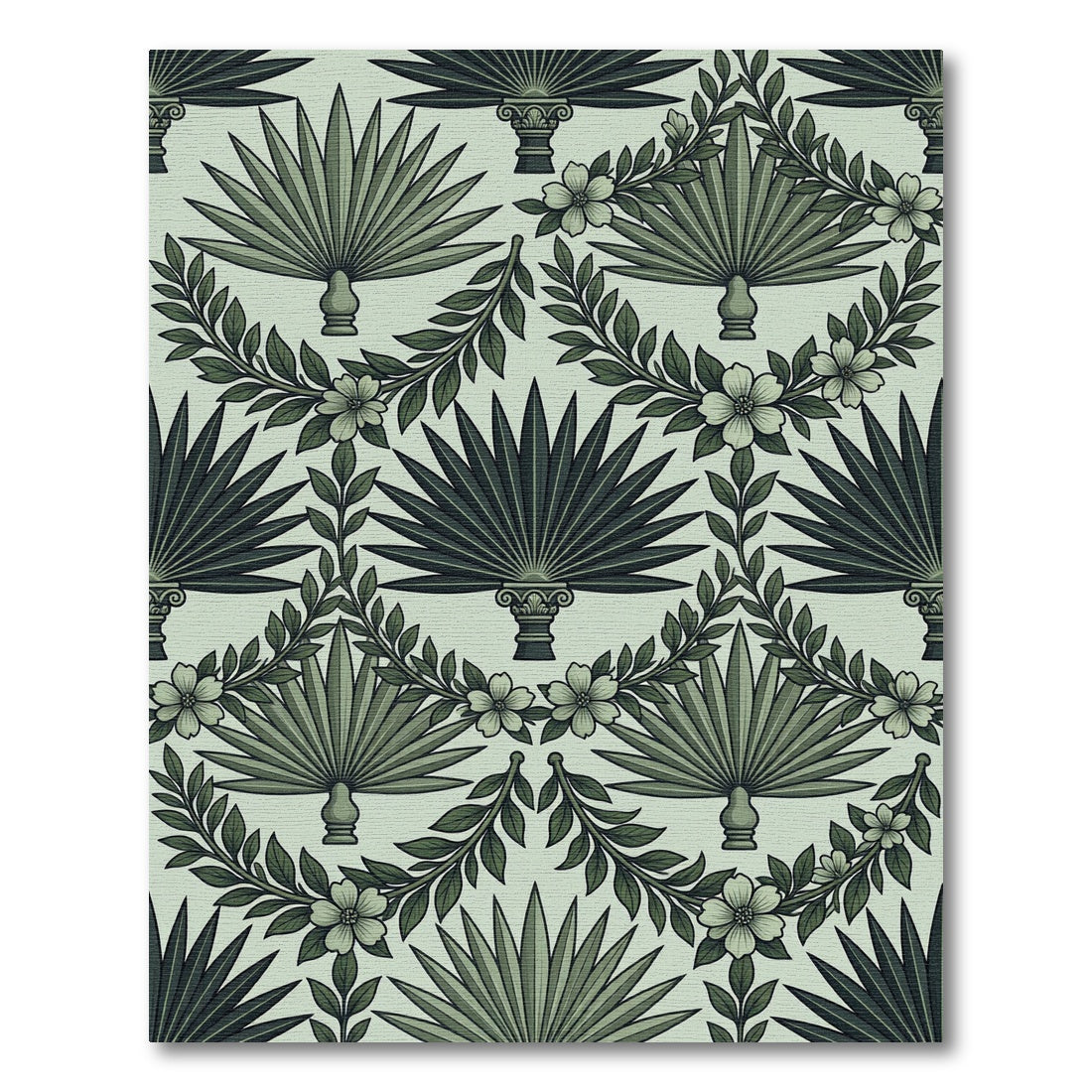 Jungle Green Palm Leaf Wreath Rug