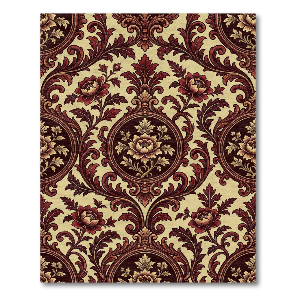 Regal Burgundy Floral Acanthus Scroll Rug