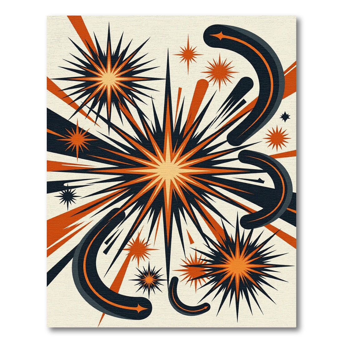 Retro Mid Century Orange Starburst Art Rug