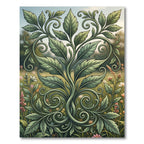 Symmetrical Sage Leaf Scroll Garden Art Rug