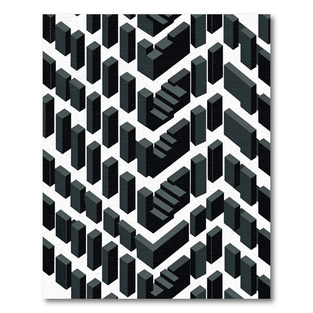 Geometric Dark Gray Cubes and Stairs Rug