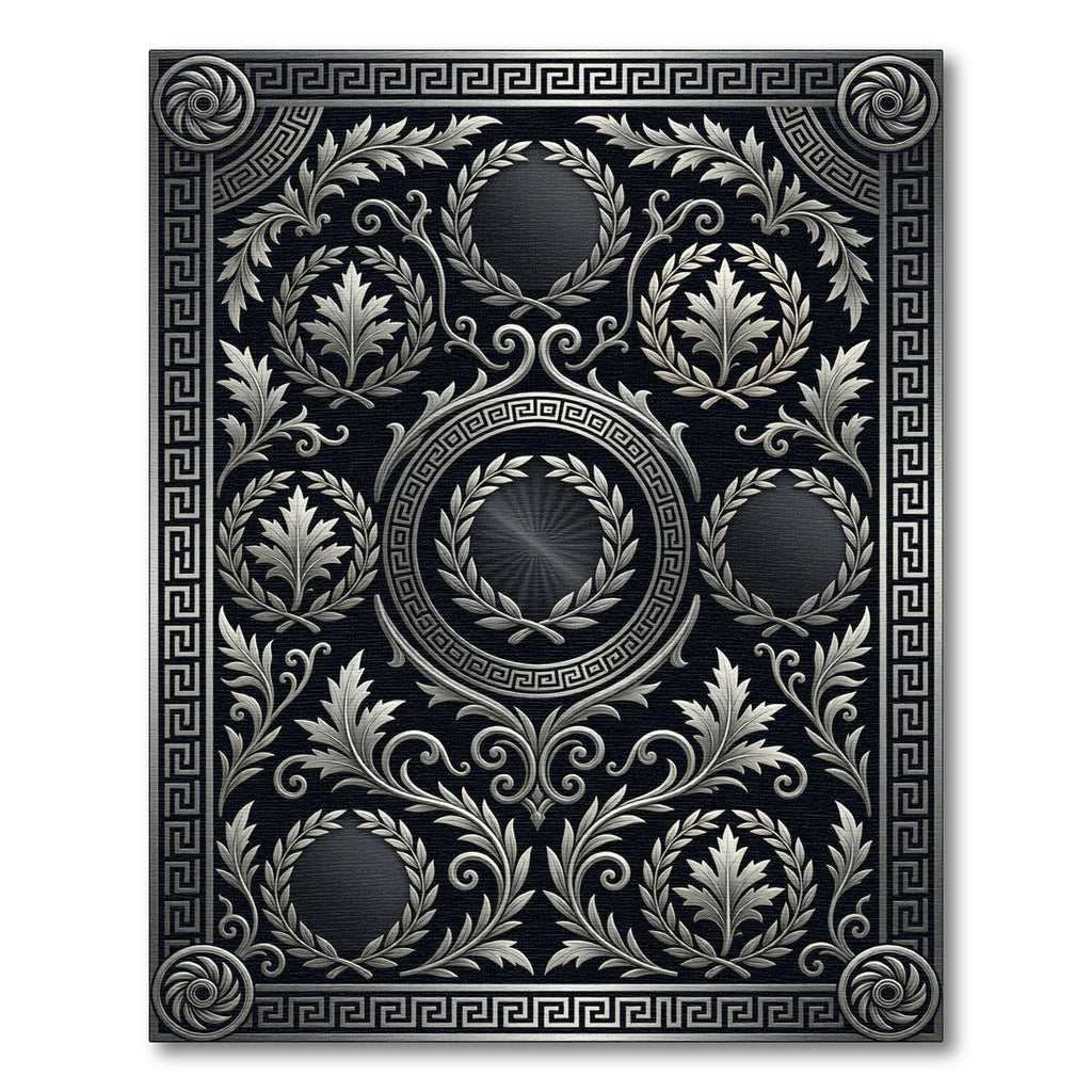 Silver Greek Key Filigree Ornamental Rug