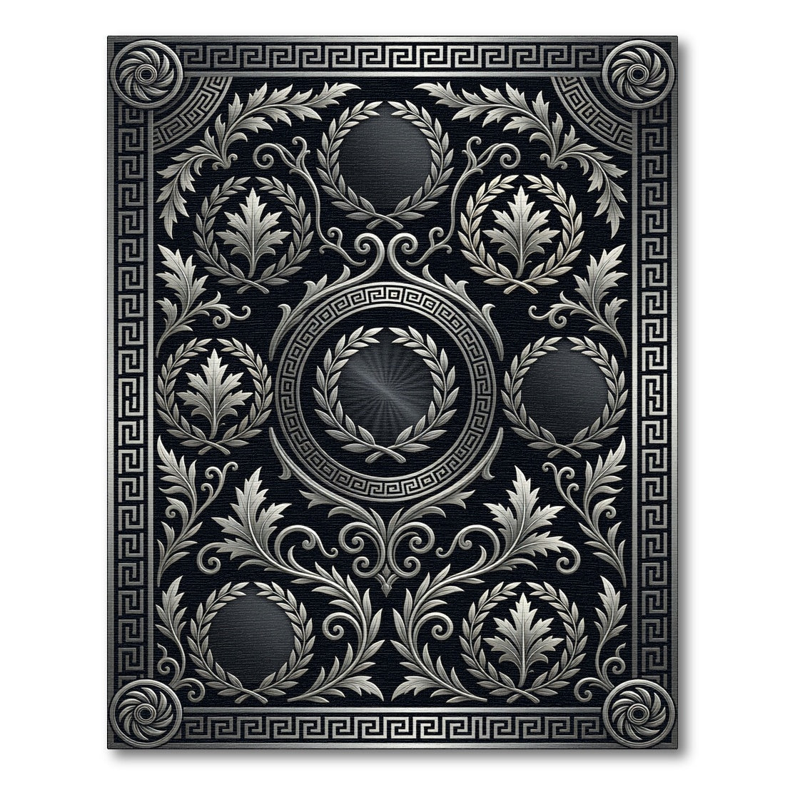 Silver Greek Key Filigree Ornamental Rug