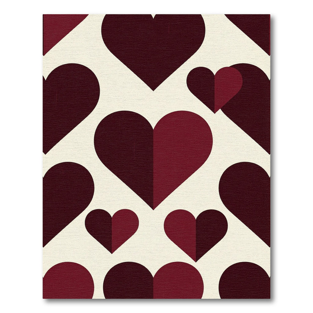 Modern Deep Red Geometric Heart Rug