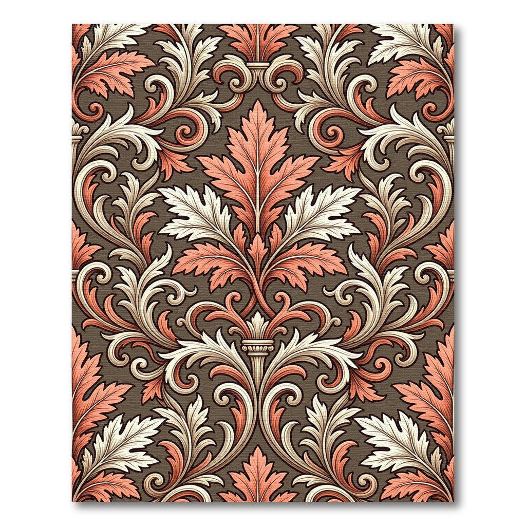 Coral White Leaf Scroll Work Rug