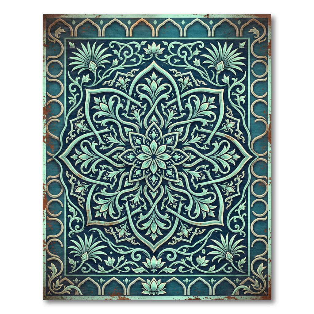 Elegant Teal Floral Medallion Flourish Rug