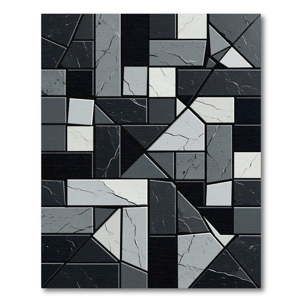 Monochrome Geometric Abstract Stone Mosaic Rug