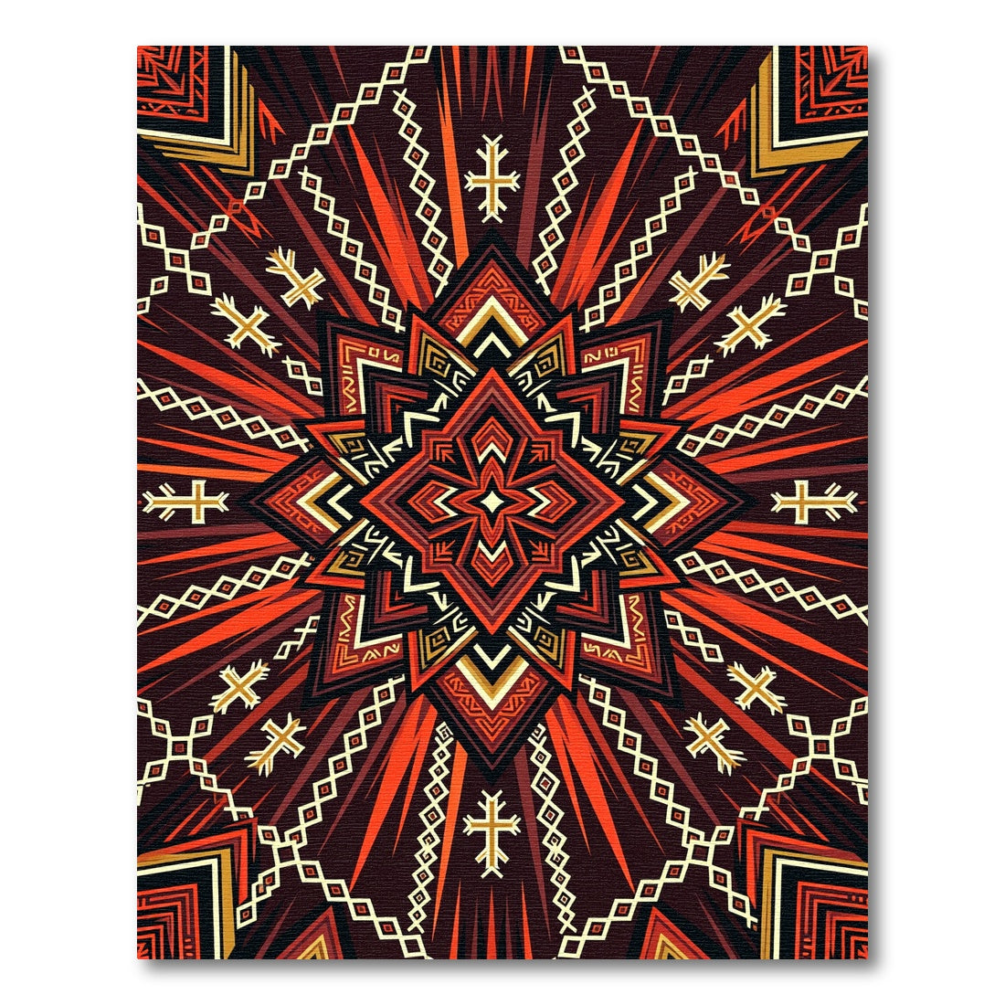 Geometric Crimson Tribal Cross Medallion Rug