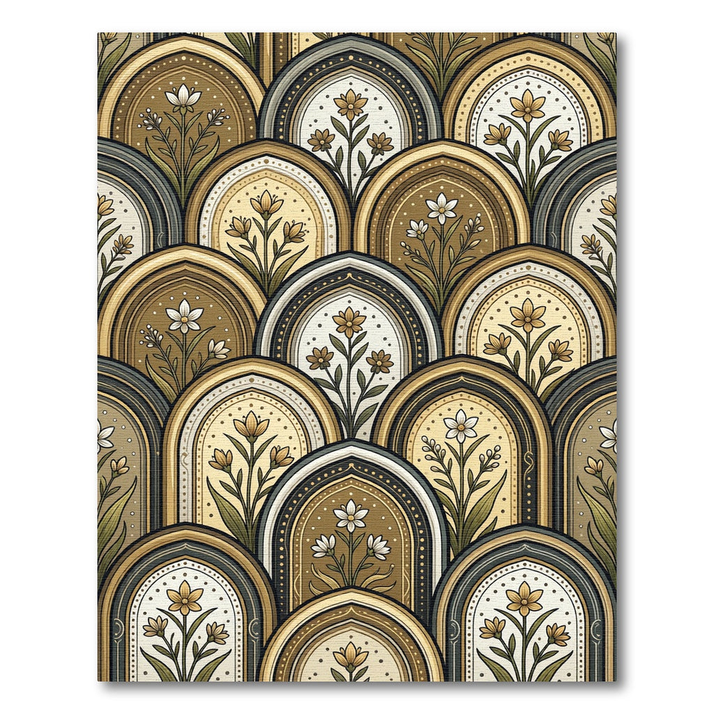 Earthy Tones Arch Floral Arrangement Rug