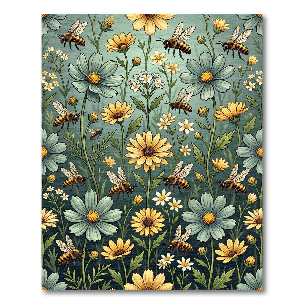 Honeyed Bee and Pastel Floral Garden Rug